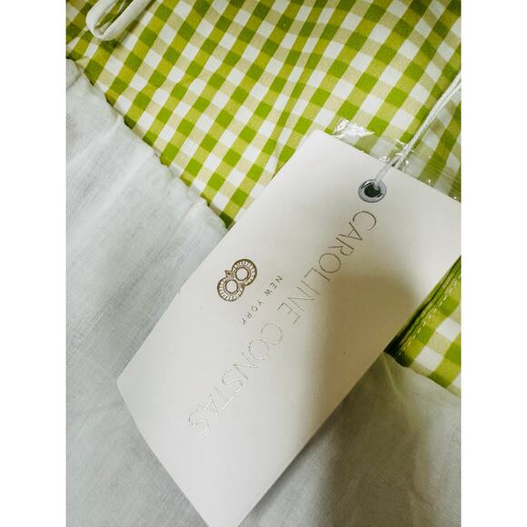 NWT CAROLINE CONSTAS Green White Gingham Checkered Reina Bubble Mini Skirt XS - Picture 8 of 12